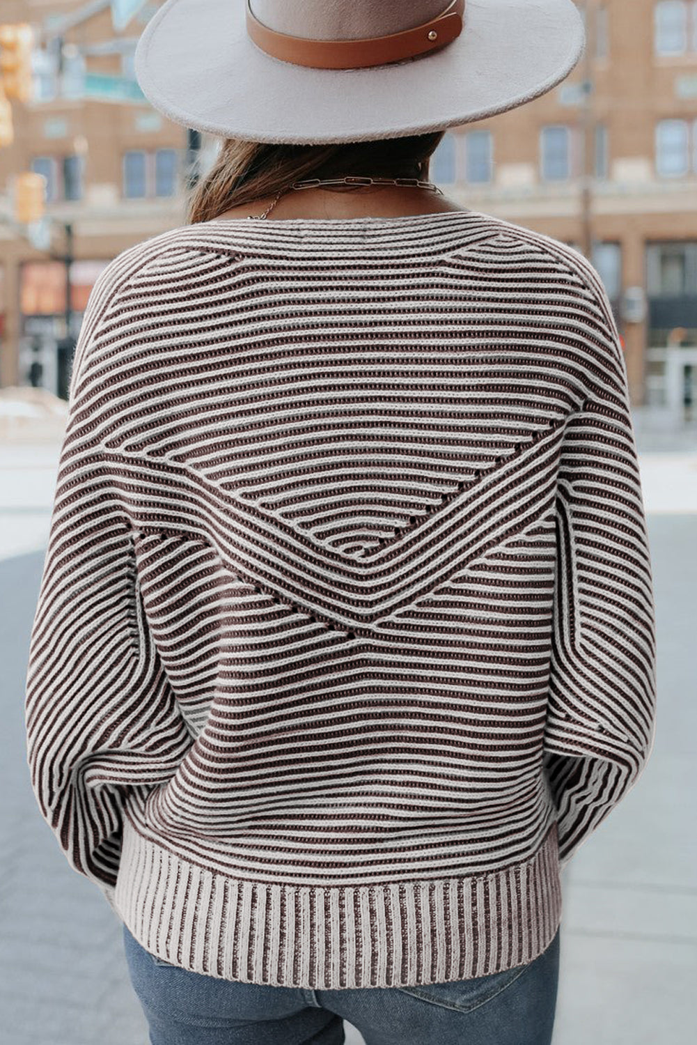 Black Striped Print Ribbed Knit Raglan Sleeve Baggy Sweater 791359b512e8855d
