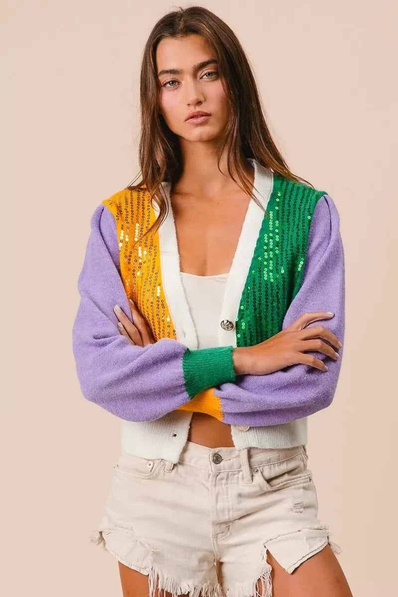 BiBi Mardi Gras Color Block Sequin Sweater Cardigan 79164512158844fa889423bbe8ff9233-Max-Origin