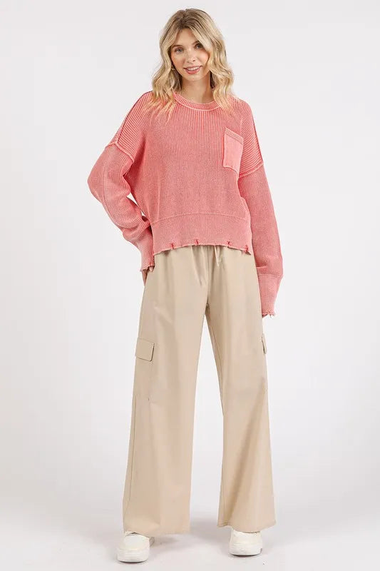 Mittoshop Distressed Hem Round Neck Dropped Shoulder Sweater 791ca19b-680a-44b1-ac7c-c1139770ede6-Max