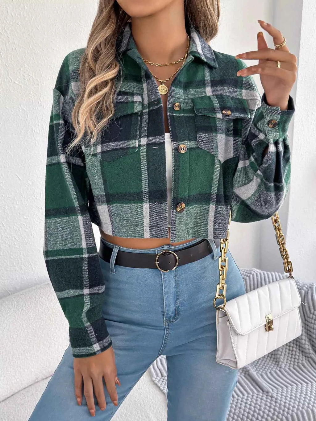 Plaid Button Up Cropped Jacket 7921c360-6117-4fae-a1a9-6eb53a0e2291-Max-Origin