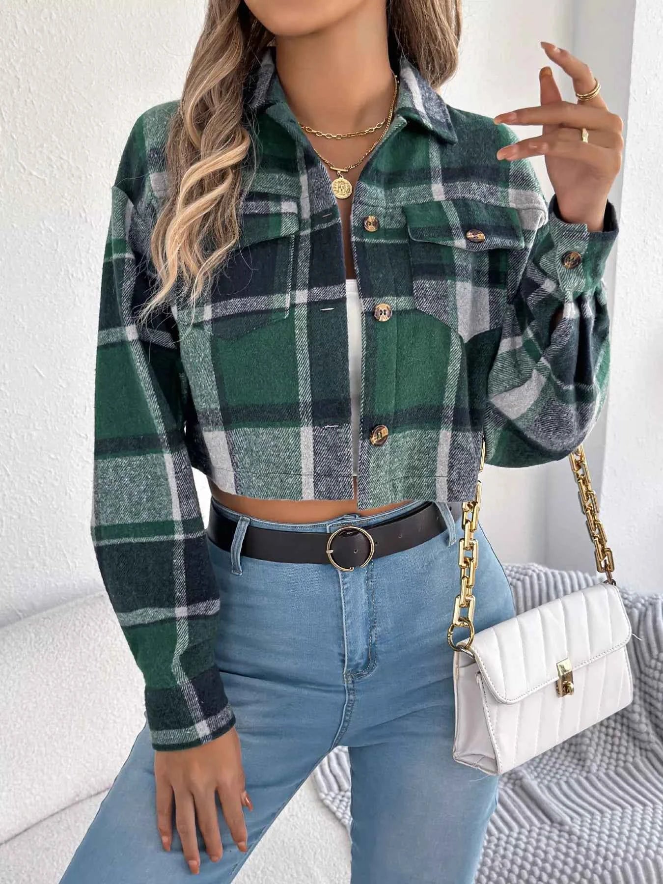 Plaid Button Up Cropped Jacket 7921c360-6117-4fae-a1a9-6eb53a0e2291-Max-Origin