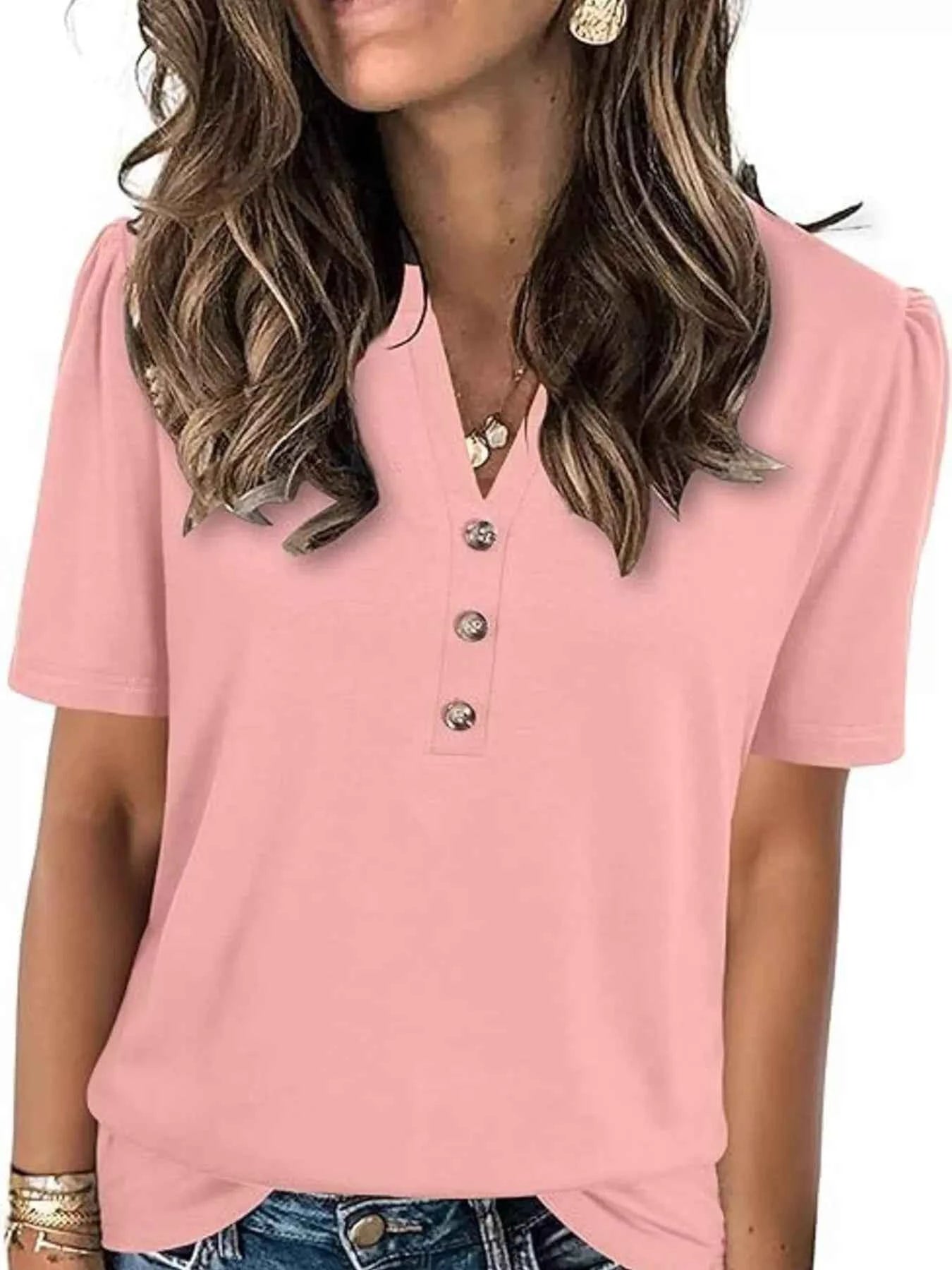 Full Size Notched Short Sleeve Blouse Plus Size Coral Color 792895ae7cbf45778631518184c3ab0d-Max-Origin