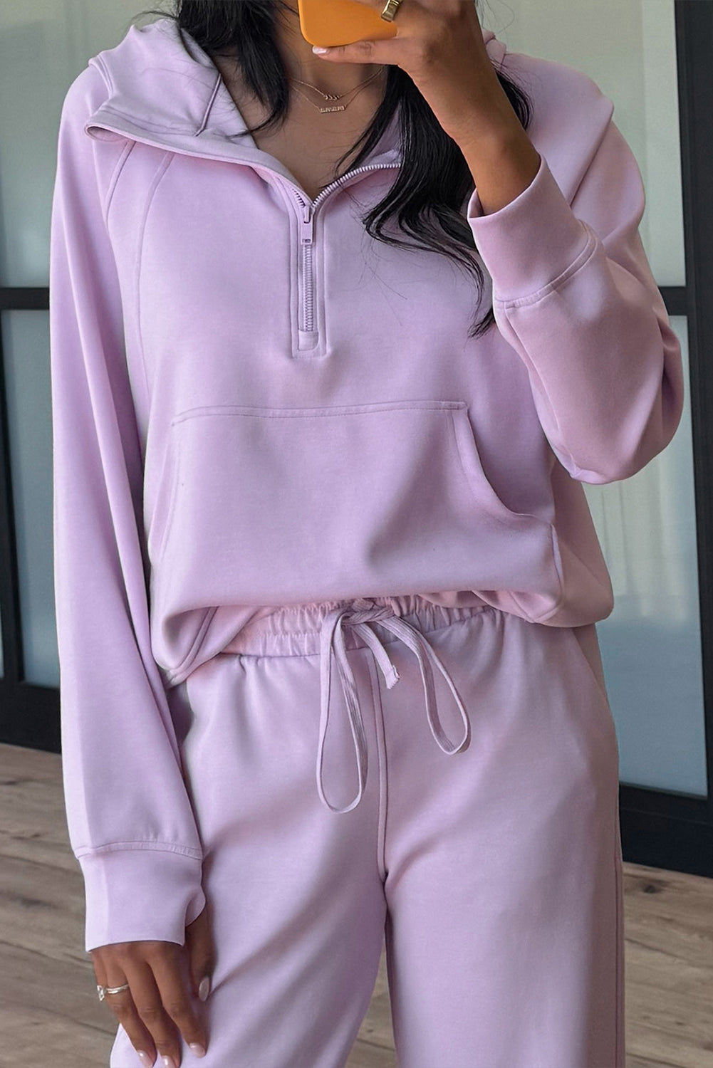 Beau Blue Half Zip Thumbhole Sleeve Hoodie Active Pants 2pcs Outfit 7928a3ed25f33630