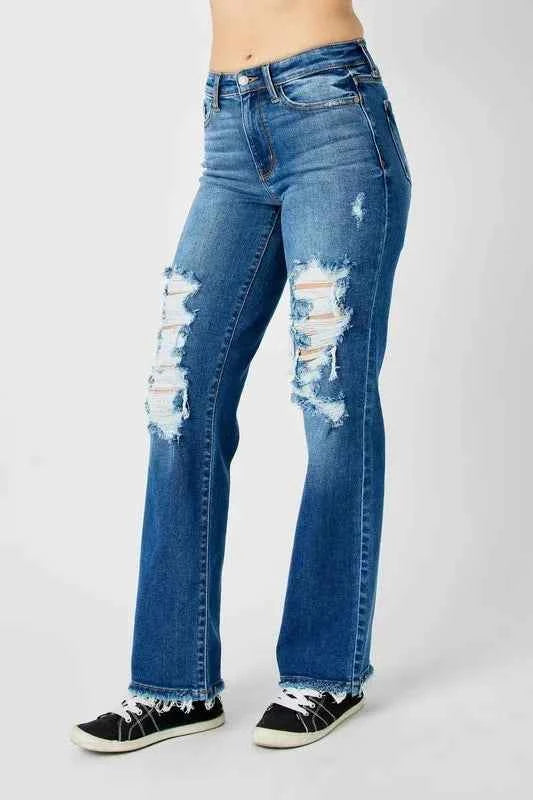 Full Size Mid Rise Distressed Raw Hem Jeans 792ae522-a48a-4152-907a-7a85ca906013-Max