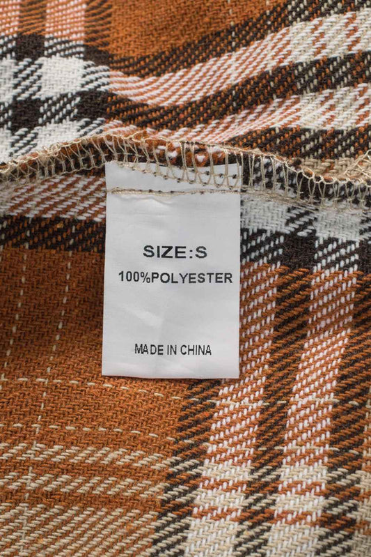 Orange Plaid Color Block Patchwork Pocket Shirt Shacket 7932c1c97a218586