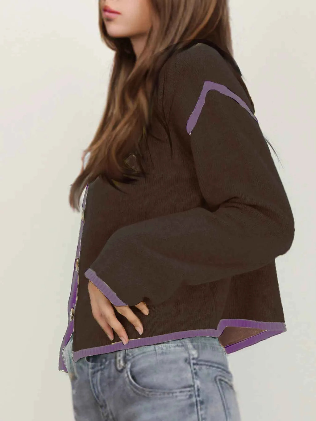 Button-Front Cardigan with Contrast Trim 7938ae5ce2054a1f83512f6ca330968a-Max-Origin