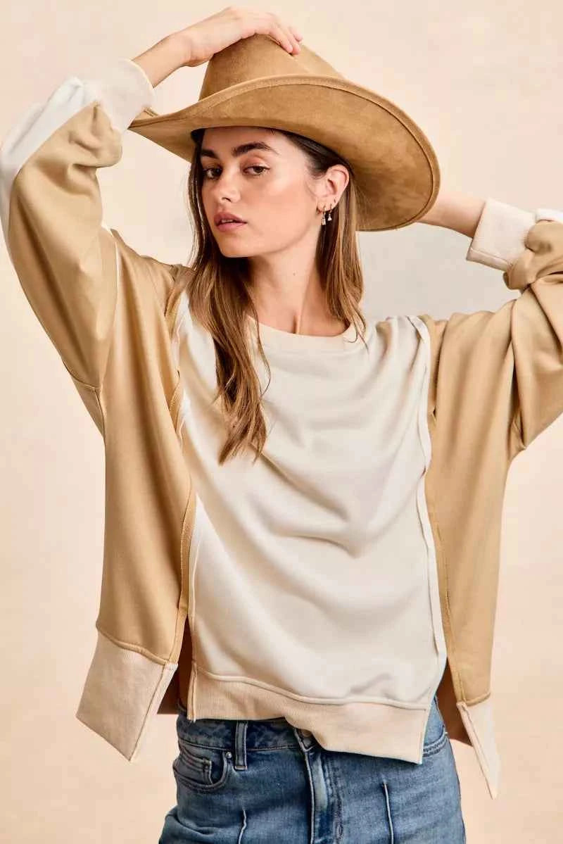 BiBi French Terry Color Block Top With Open Seam Detail 793912598ab643d58739b67458b6f840-Max-Origin