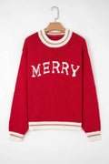 MERRY Colorblock Trim Drop Shoulder Sweater Fiery Red 7939a3ca-8bc3-48ca-9ac2-c4b8ef7141ea