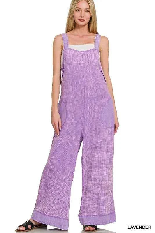 Zenana Double Gauze Washed Wide Leg Overalls LAVENDER 7942d939dcb1417fb25cb1f1b483873a-Max-Origin