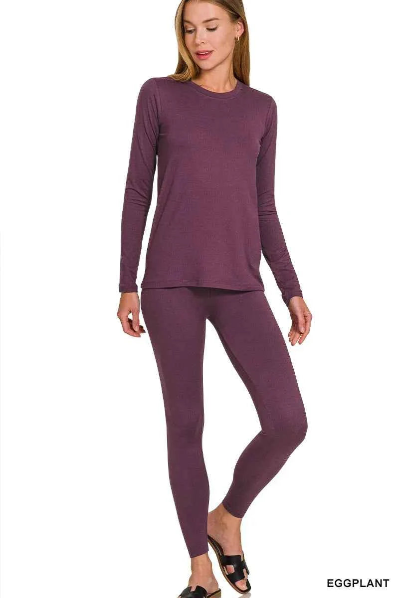 Zenana Microfiber Round Neck Top and Leggings Set EGGPLANT 794539ddae4949ae8195732b5f447051-Max-Origin
