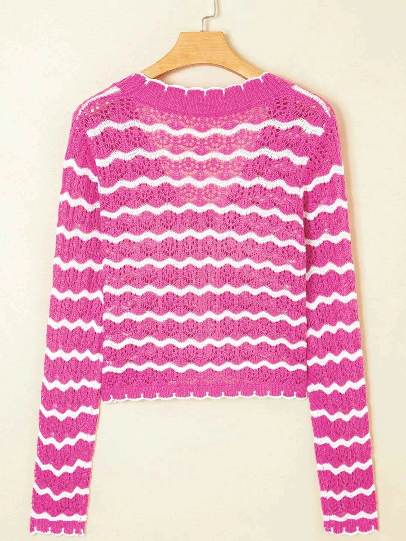 Striped Crochet Tie-Front Cardigan 79467111-20a5-46f3-8057-04f3d5b0fac9-Max-Origin