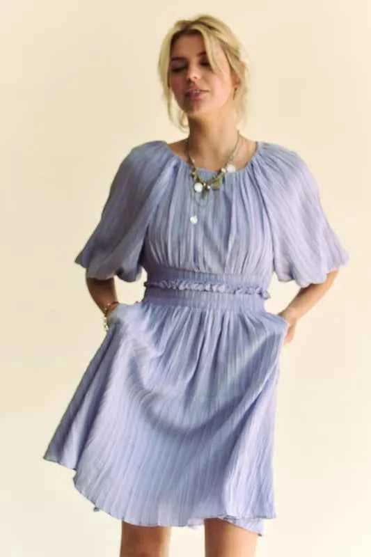 Davi & Dani Back Button Puff Sleeve Mini Dress 79476a66141e40c790ad2142eaab96e6-Max-Origin