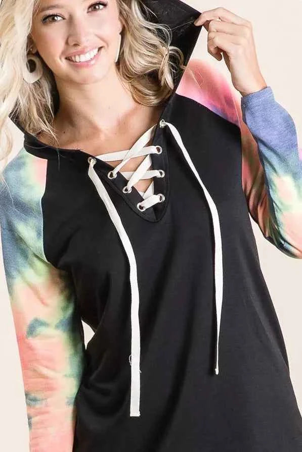 French Terry Lace Up Hoodie With Tie Dye Sleeves 7948dfcce9ec48b6ba9cd2853656129a-Max-Origin