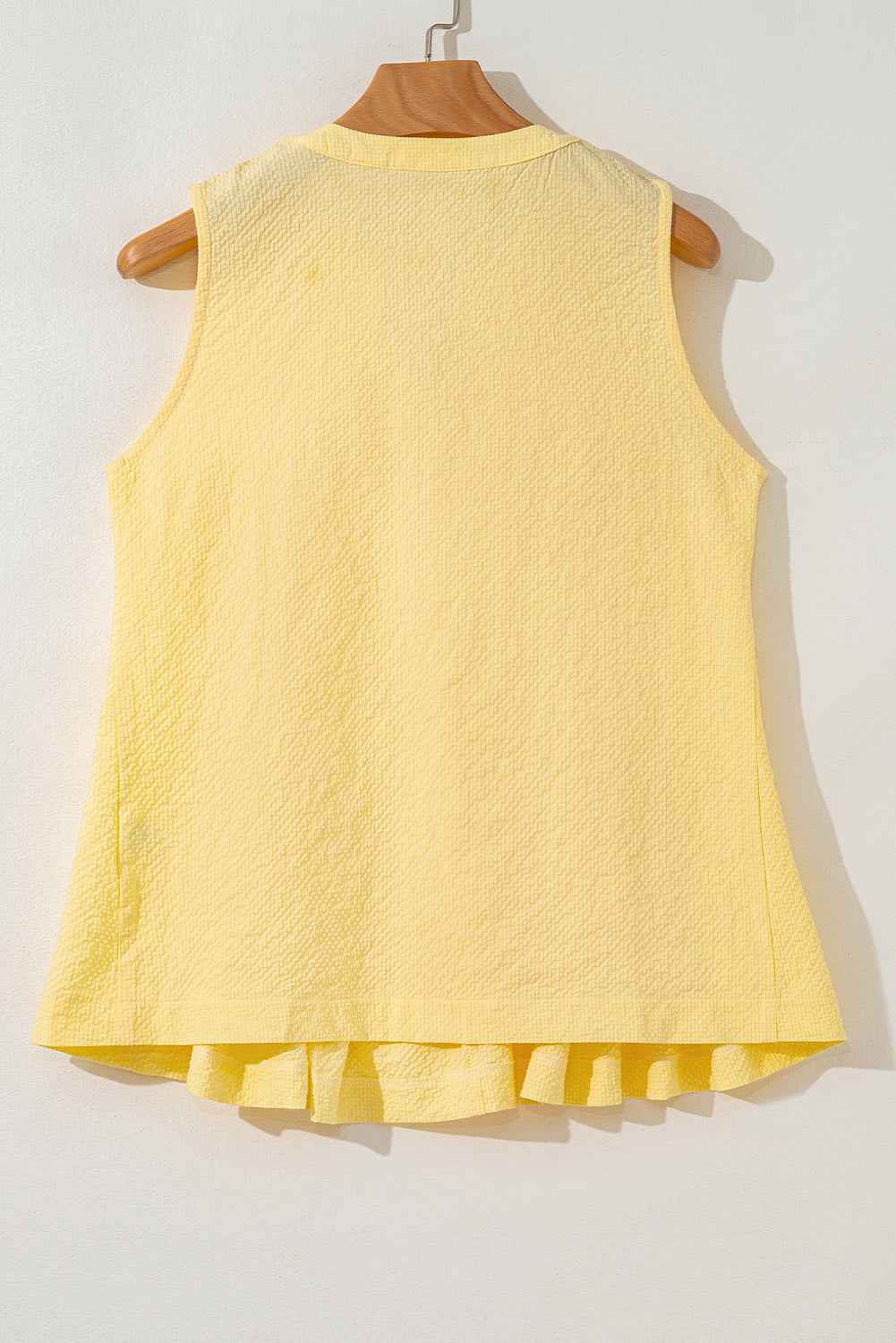 Yellow Cream Bow Tie Notched Neck Pleated Sleeveless Top 794aee52b2283c31