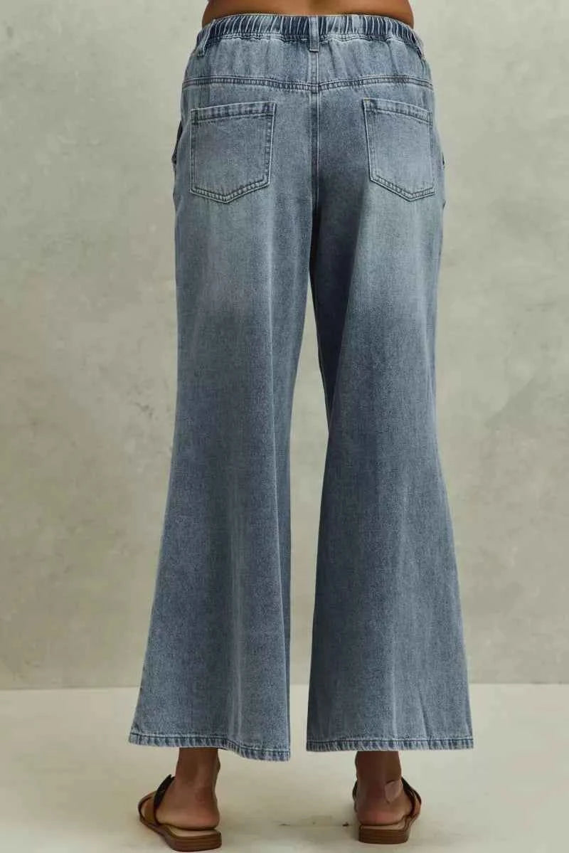 SO ME Mid Rise Elastic Waist Flare Denim Jeans 795928616a834b1fbbc1ff4f5e545523-Max-Origin
