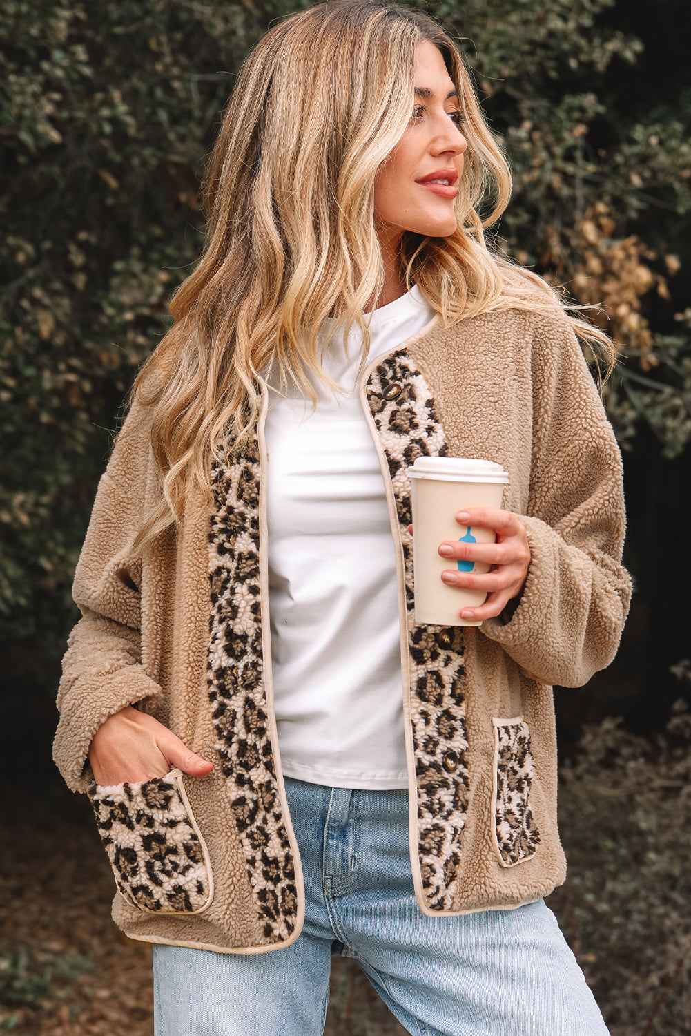 Casual Leopard Print Accent Plush Jacket with Pockets 79606d56523b9a43