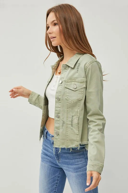 RISEN Full Size Raw Hem Button Up Cropped Denim Jacket Plus Size 79617c9d-d6a0-4607-8233-e187a27d33c8-Max