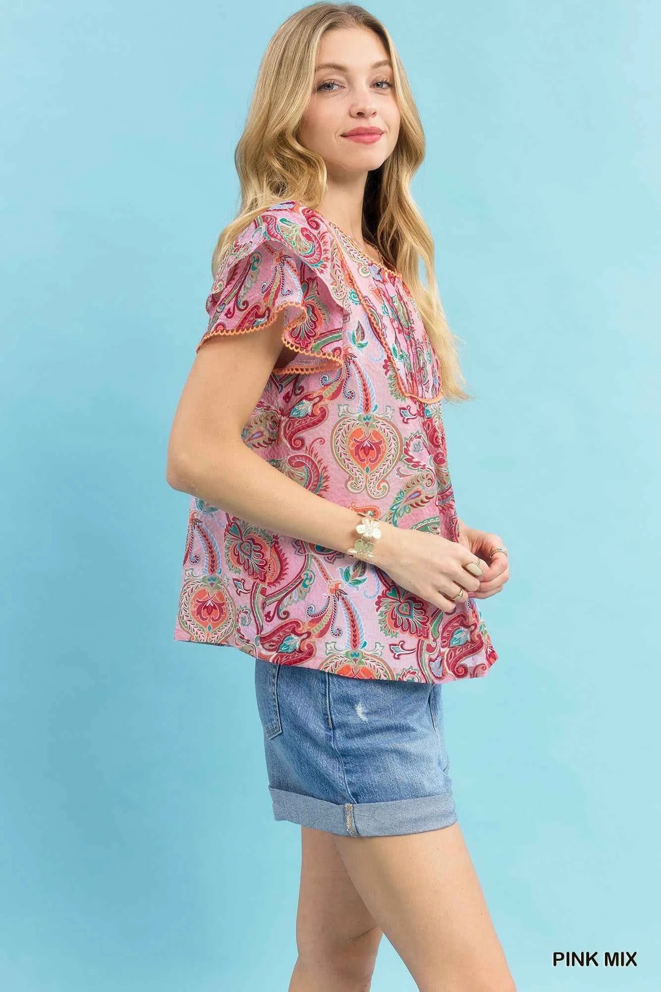 Umgee Mix Paisley Ruffle Sleeve Top 7966c9c5-ced5-4bea-a6b5-6f6d325f8ab7-Max