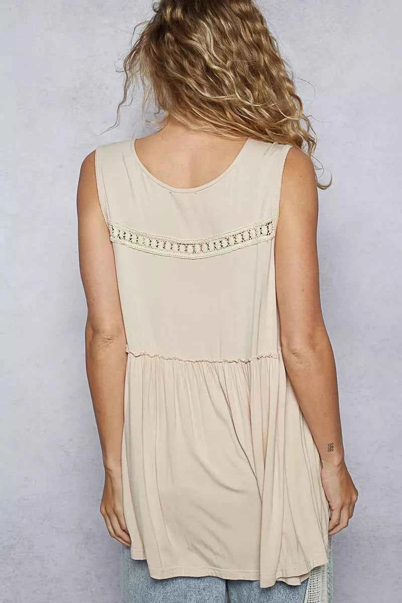 Lace Trim Babydoll Sleeveless Top with Ruffled and Raw Edge Detail 7973e060-053d-4156-b2d7-f58b437c7a96-Max-Origin