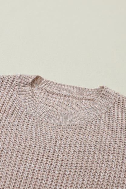 Cable-Knit Round Neck Dropped Shoulder Sweater