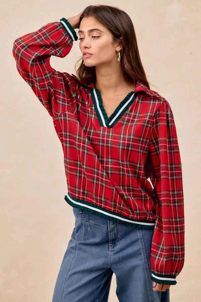 BiBi Christmas Plaid Collared Top with Ruffled Detail 797afc48bea94f779adb98b80608163c-Max-Origin
