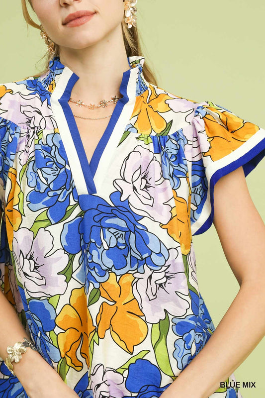 Floral Print Blouse with Contrast Trim 797fdf5f-67de-4b88-b9cd-afa2156dead0-Max
