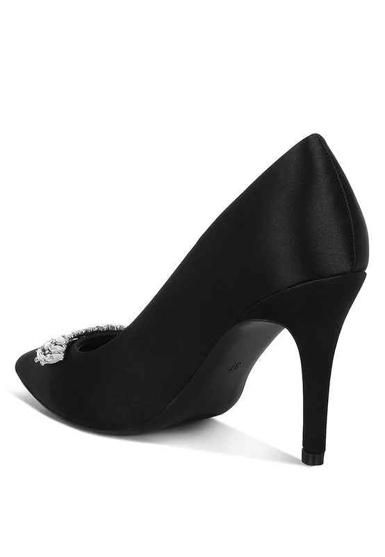 Rhodolia Diamante Brooch Detail Satin Pumps 79842d78-a326-4b72-aae0-7e10b6fc34d4