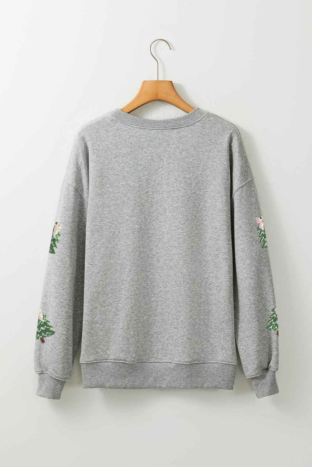 Pink Sequined Xmas Tree Patched Patterned Holiday Pullover Sweatshirt 798d06c2901f2d12