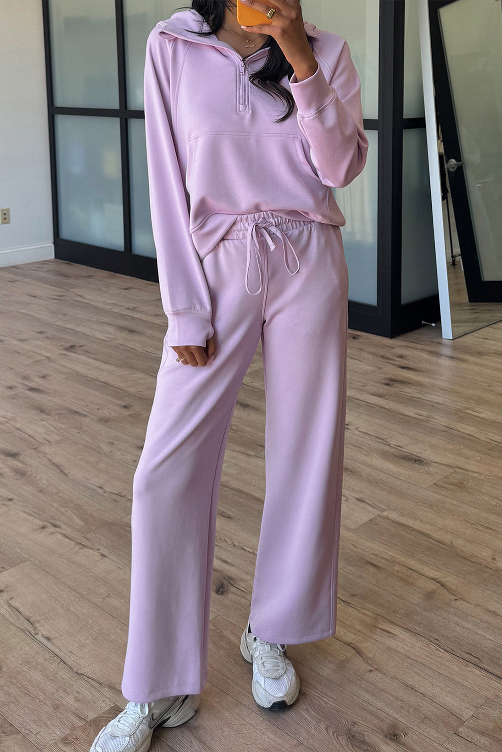 Beau Blue Half Zip Thumbhole Sleeve Hoodie Active Pants 2pcs Outfit Orchid Bouquet 50%Polyester+45%Viscose+5%Elastane 798efe95e9157fb2