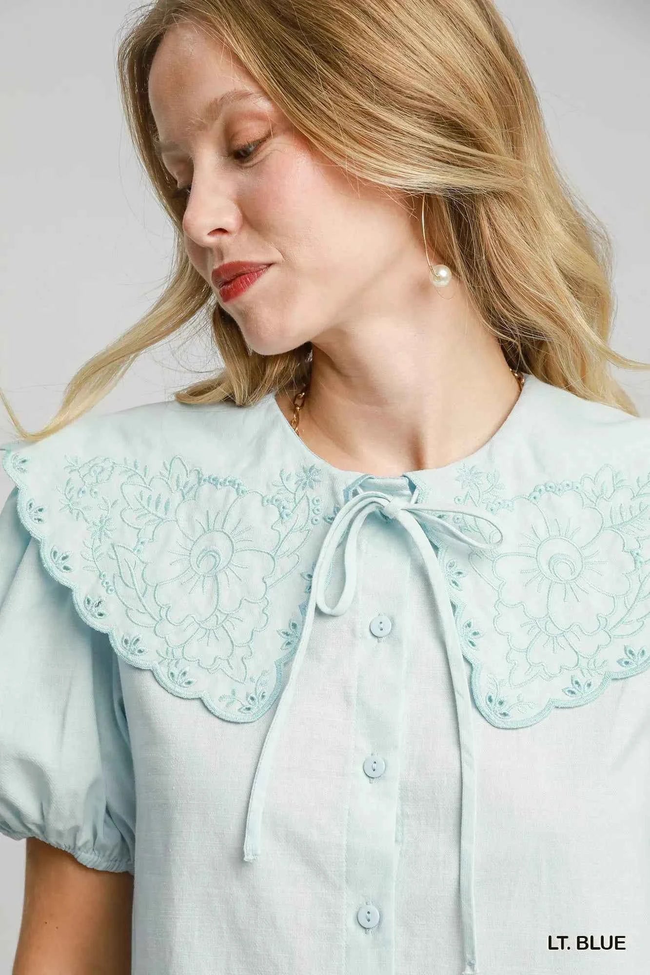 Umgee Tied Collared Short Sleeve Button Down Shirt 799136fb-5b87-41e7-b6bb-278f7b862e7f-Max-Origin