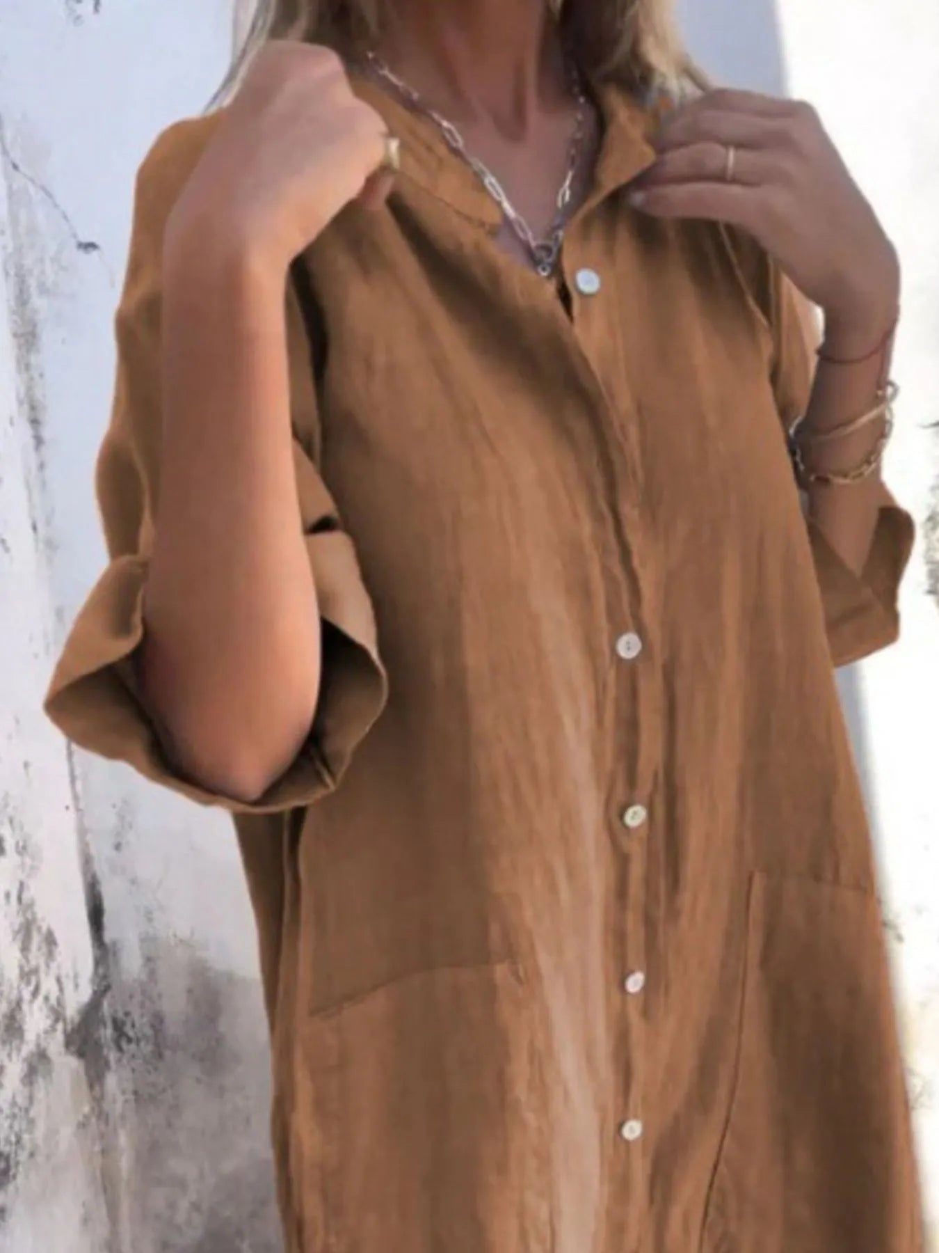 Full Size Casual Linen Button-Down Shirt Dress Plus Size Khaki 799660b4-c57f-4bcb-9e51-bfd6f9d55ad0-Max-Origin