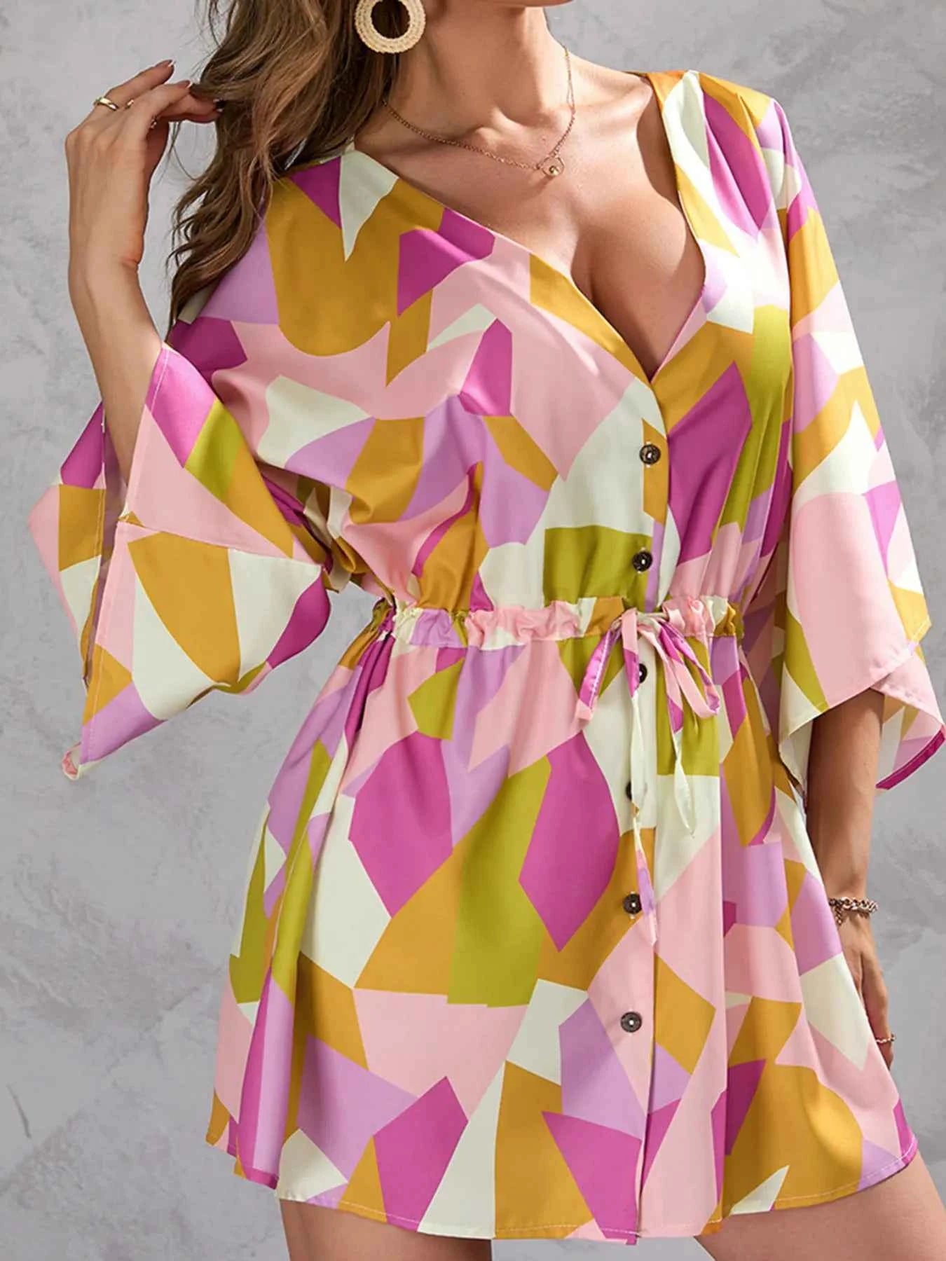 Color Block Drawstring Waist Button Up Dress 799b6bb9a86e420b801cad83a890c72e-Max-Origin