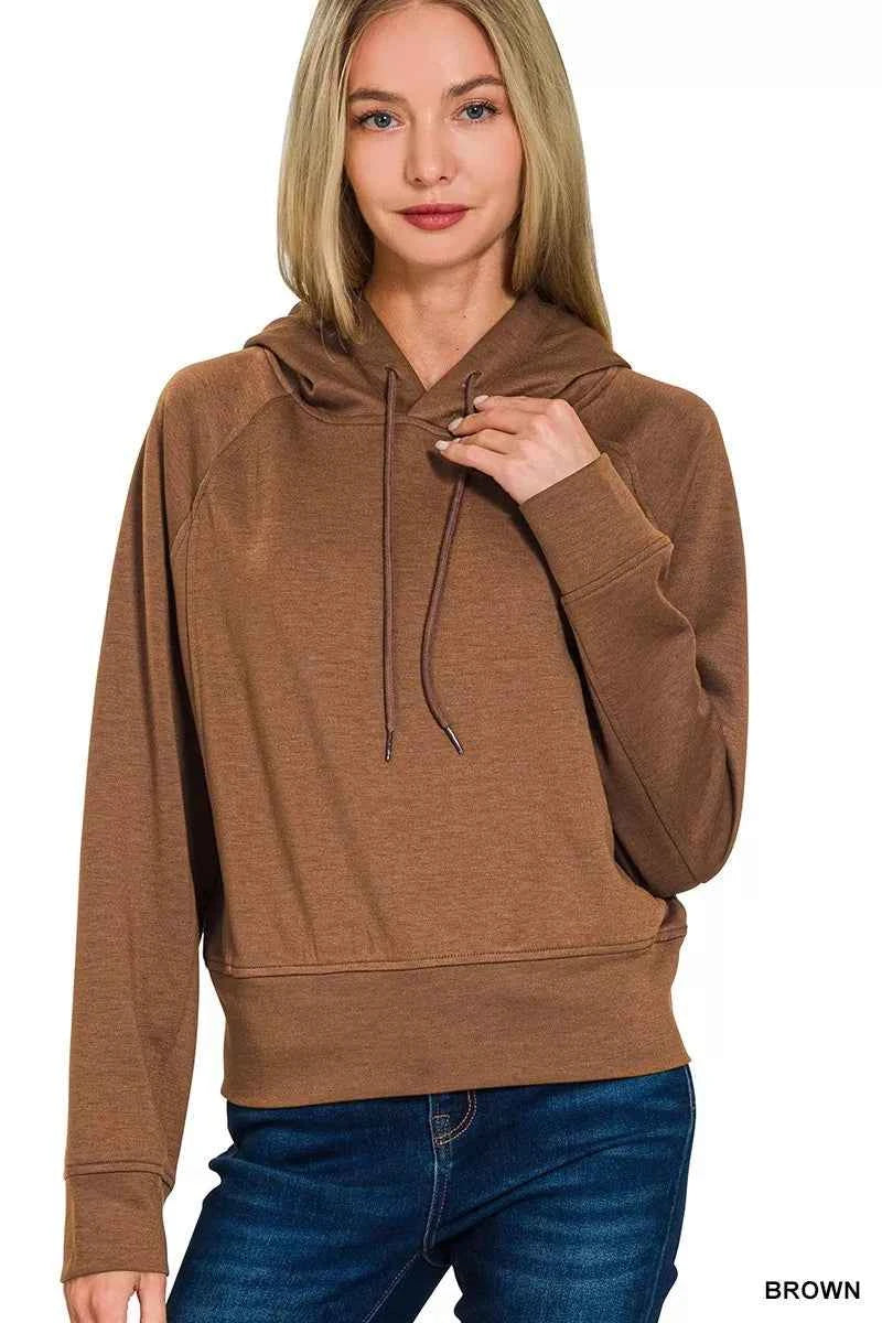 Zenana Drawstring Scuba Hoodie BROWN 79a38b4c88c24e4682daa6788fea8847-Max-Origin
