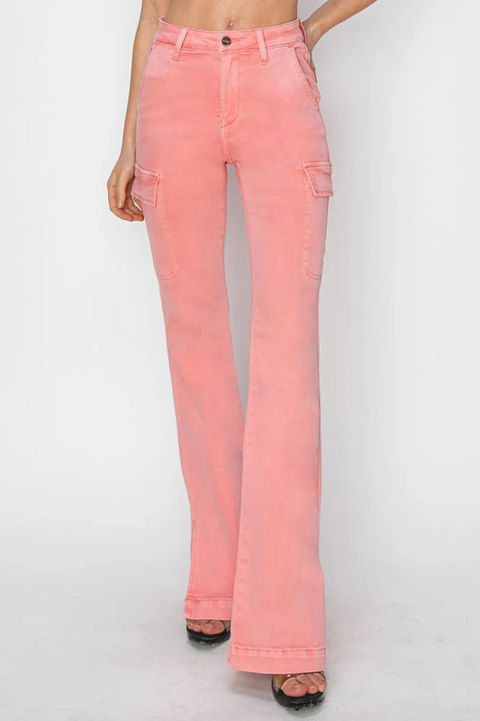 Full Size High Rise Side Slit Cargo Bootcut Jeans 79a83562-46be-4fda-bd40-42a45d223312-Max