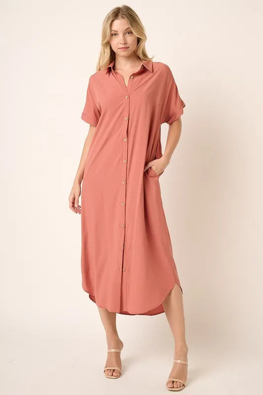 Collared Neck Dolman Short Sleeve Midi Shirt Dress 79aa535d-fce5-4823-9a61-7e7ceeb4c01a-Max