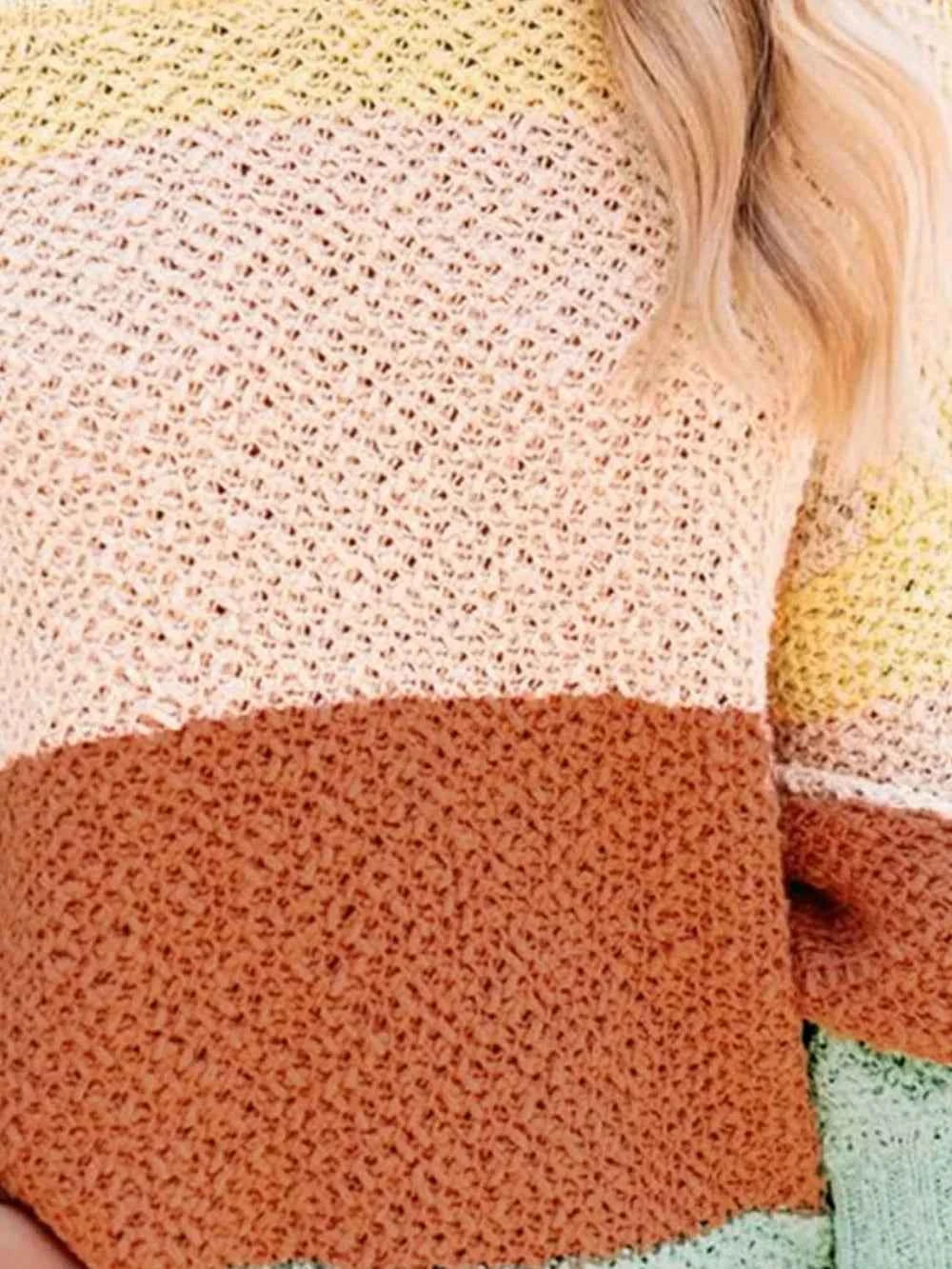 Color Block Round Neck Long Sleeve Sweater 79ac1789-c4cb-4cfc-83be-d5f521a7553a-Max