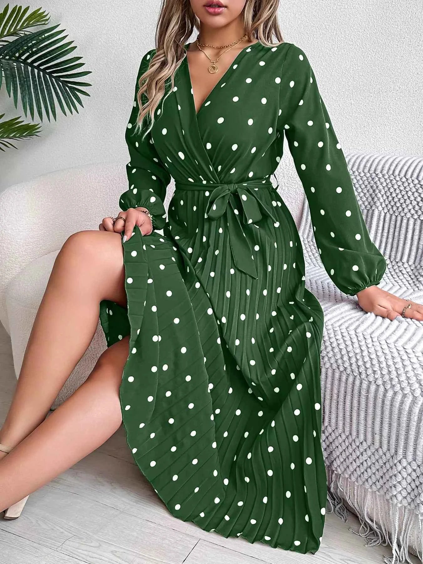 Front Tie Polka Dot Midi Pleated Dress 79b543e1-c9e9-40bf-ba1f-a4be8dfc01c0-Max-Origin