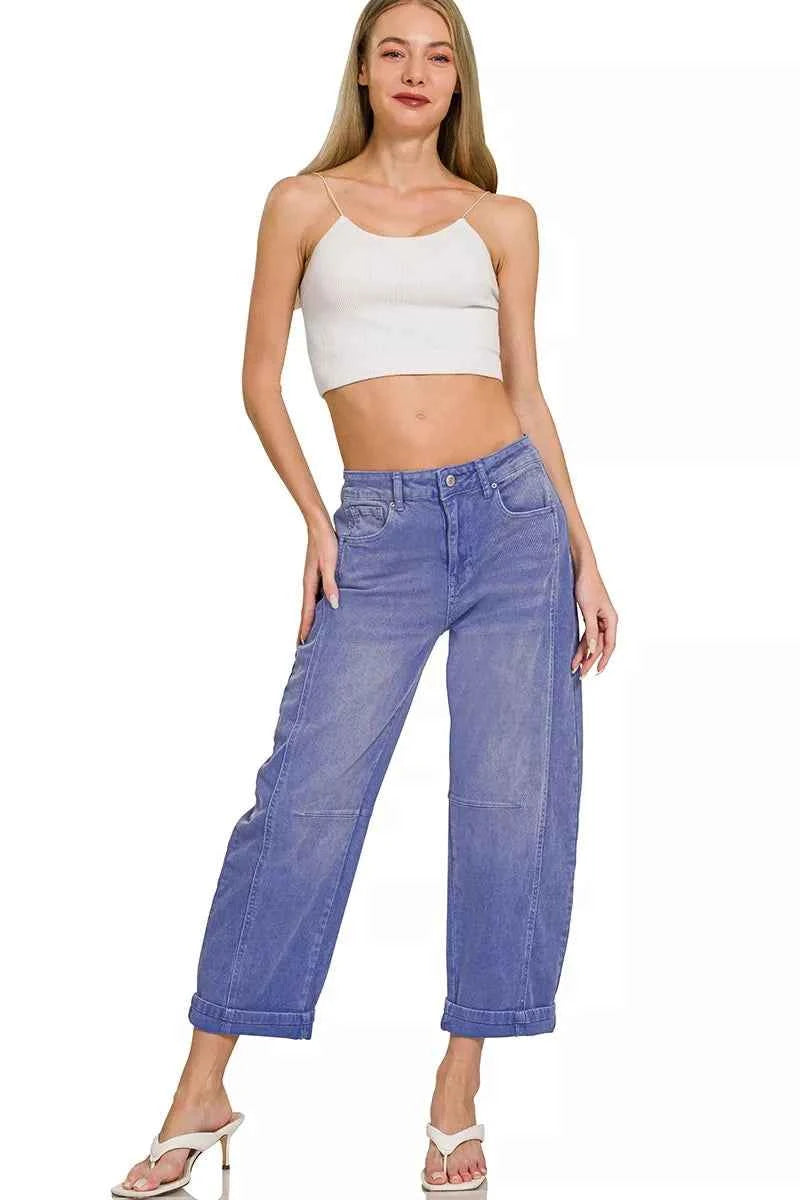 Zenana High Rise Barrel-Leg Cropped Jeans 79be76c2f50a46018cc07824d917c156-Max-Origin