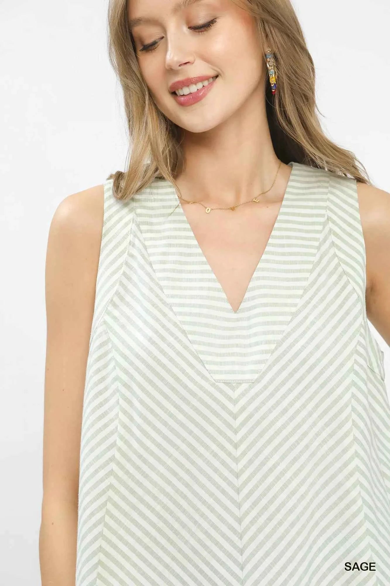 Umgee Mixed Stripe Sleeveless V-Neck Top 79bf1662-9721-47ae-9f6f-b71c87902b39-Max-Origin