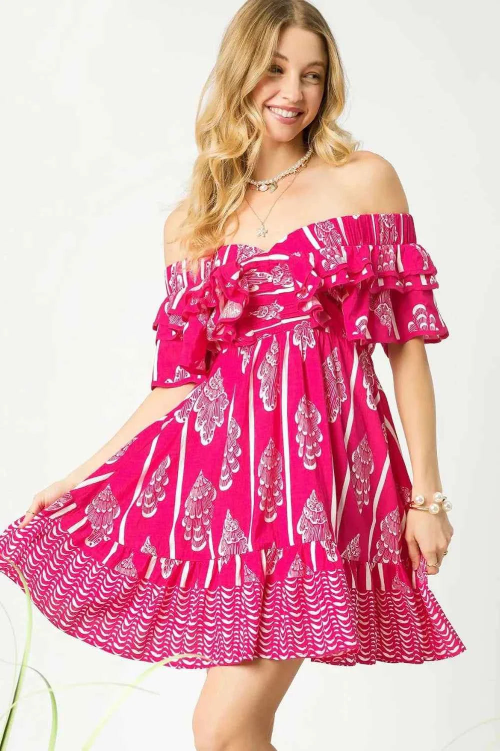 Umgee Off-Shoulder Paisley Print Ruffled Mini Dress Hot Pink 79c0a6f4-7438-4b58-ab1a-3242b591eb94-Max-Origin