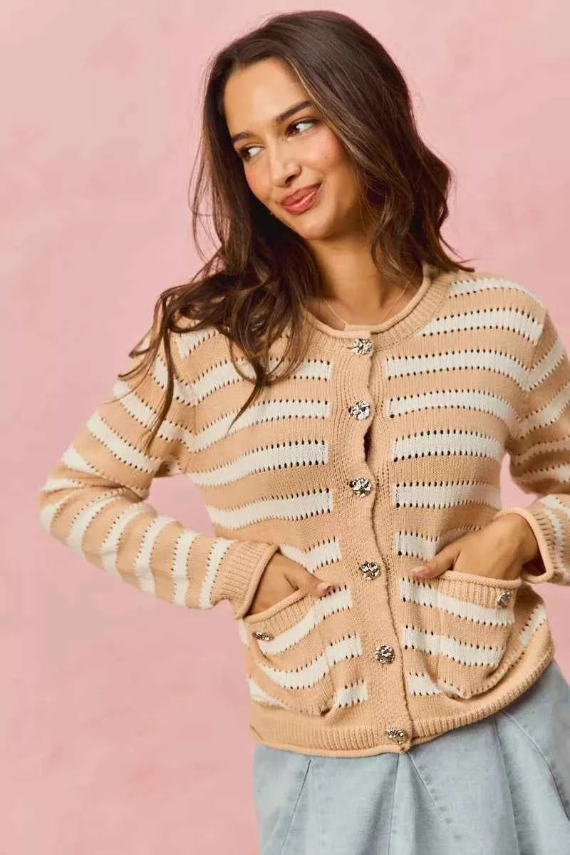 SO ME Stripe Long Sleeves Button Sweater Cardigan 79c40fa64f9e4241b4a998d83159d841-Max-Origin
