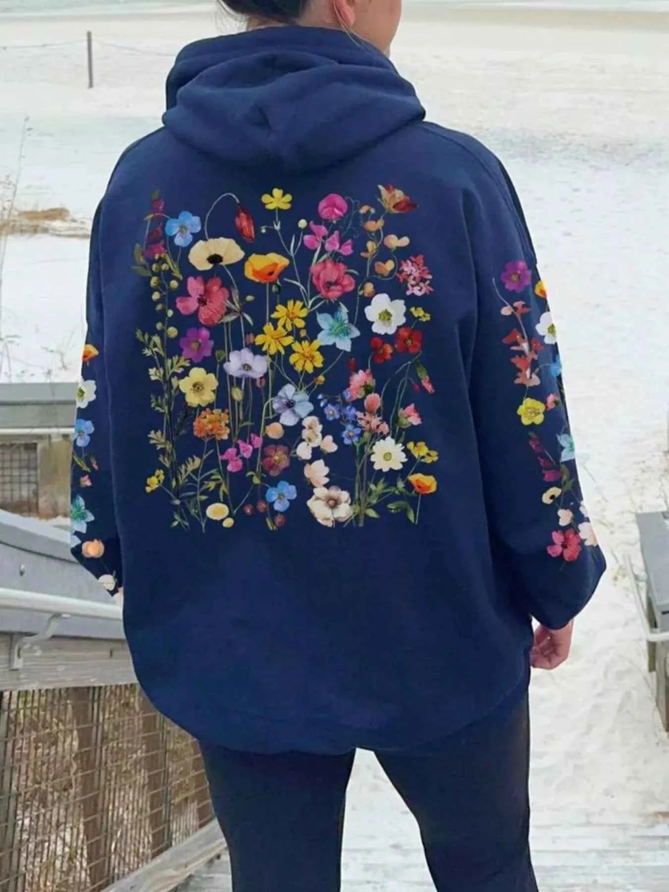 Sunrise Graphic Drawstring Hoodie Dark Blue 79cf2137-8064-46cb-9a15-223cab02e6b4-Max-Origin