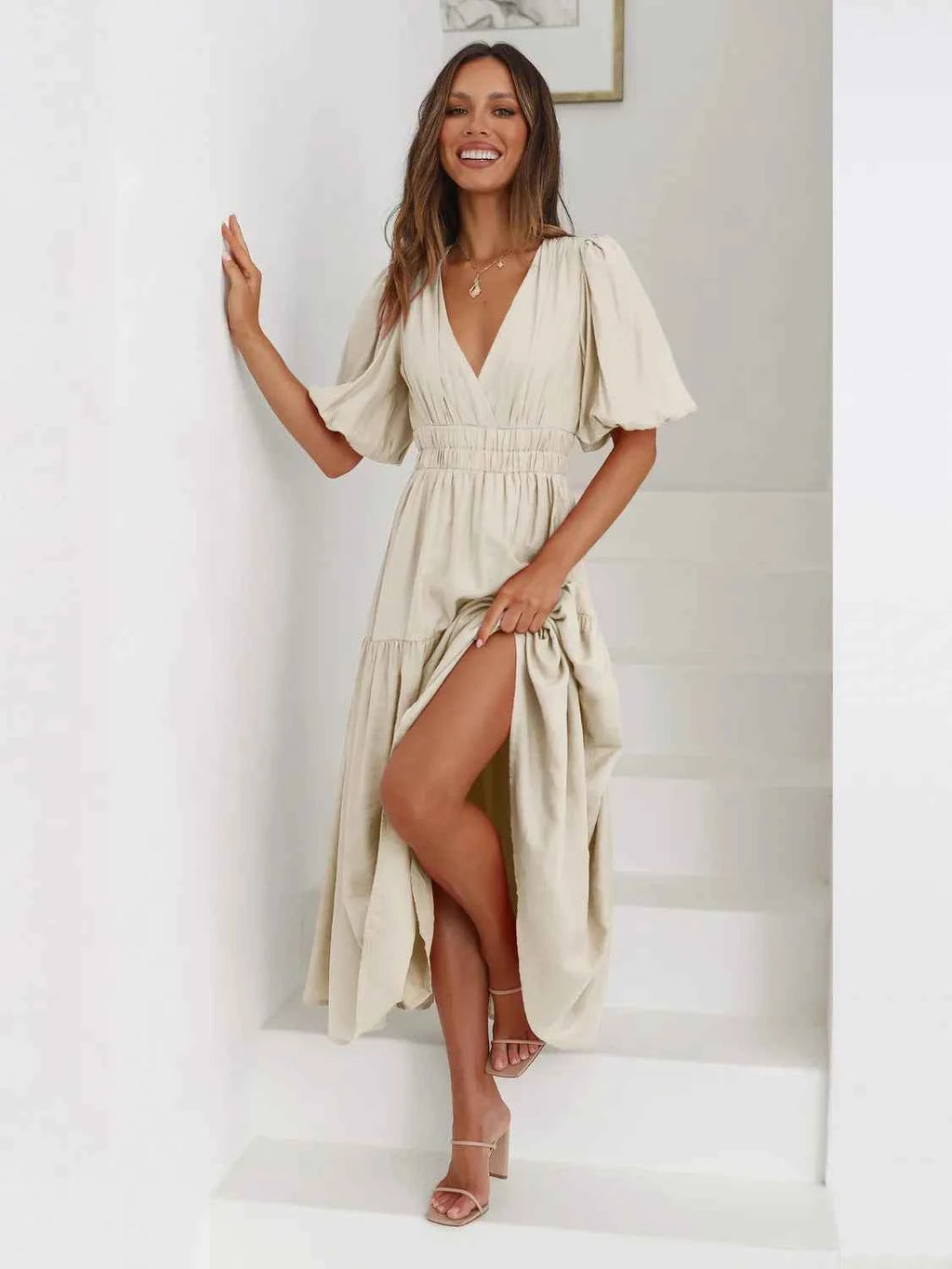 Tiered Surplice Half Sleeve Midi Dress 79d956ea-3fe3-4a14-b907-8c624e5294b0-Max-Origin