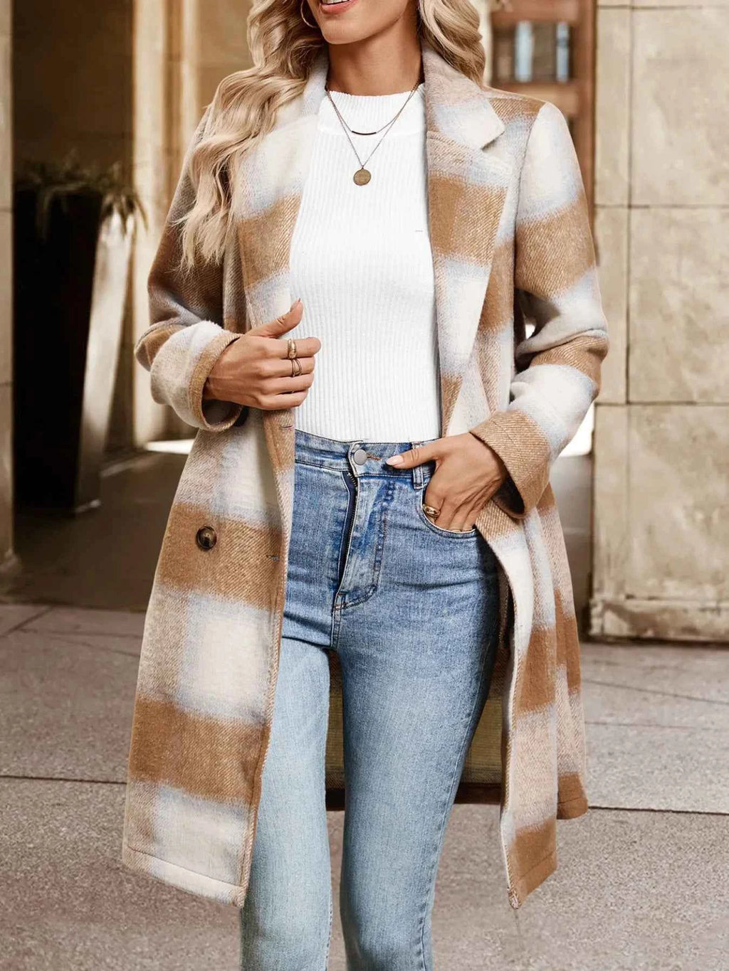 Plaid Wool Blend Longline Jacket
