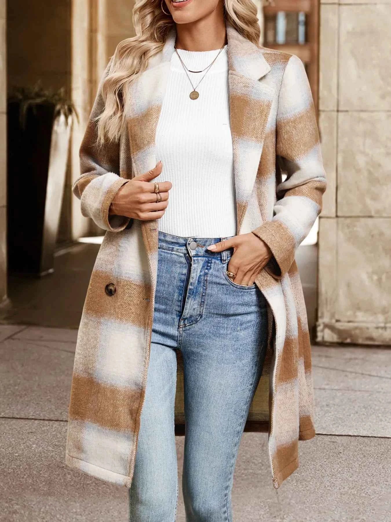 Plaid Wool Blend Longline Jacket