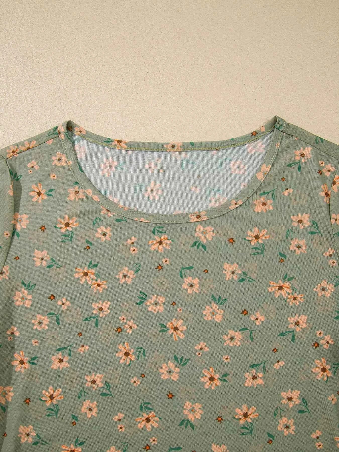 Floral Print Mesh Long Sleeve Top 79e49d6e35584a1c8396746e2f7f1909-Max-Origin