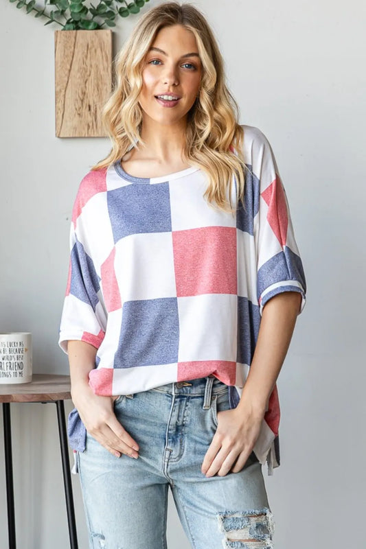 Checkered Round Neck Half Sleeve T-Shirt 79ea8ec3-6c1a-4eff-81d4-36f5083c8753-Max