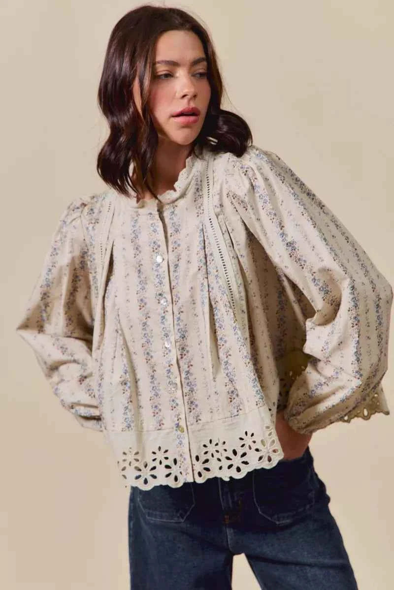 SO ME Floral Print Lace Button Down Shirt 79eca42d69da4d5fa29ae4019c2bf609-Max-Origin