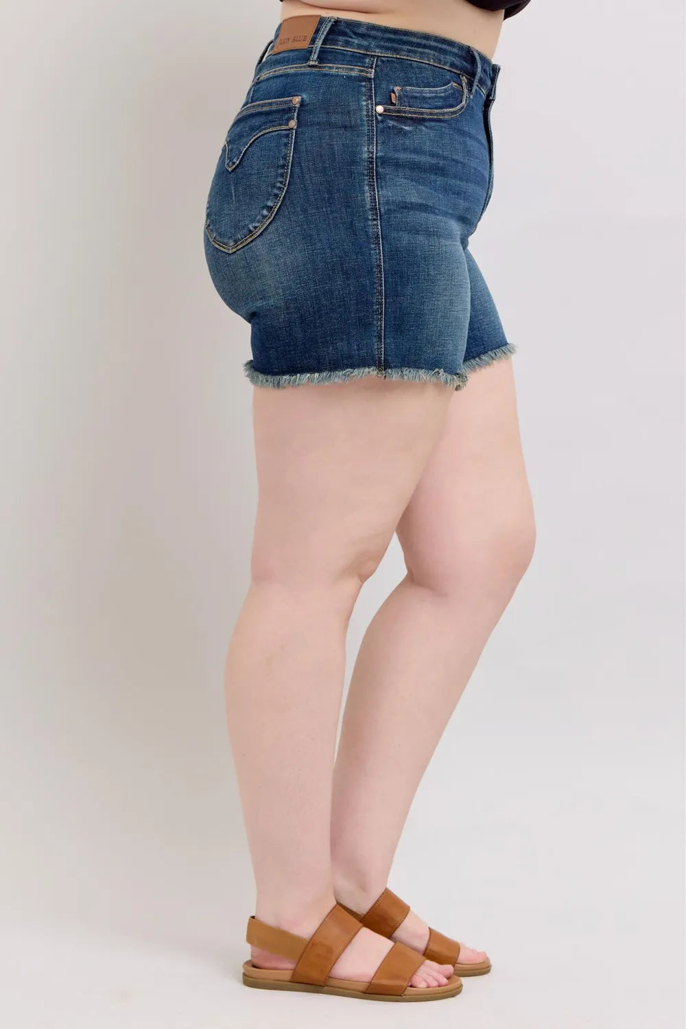 Judy Blue Tummy Control Fray Hem & Shield Back Pockets Denim Shorts 79f85367-21e4-4c52-b740-cb0d096aa34c-Max
