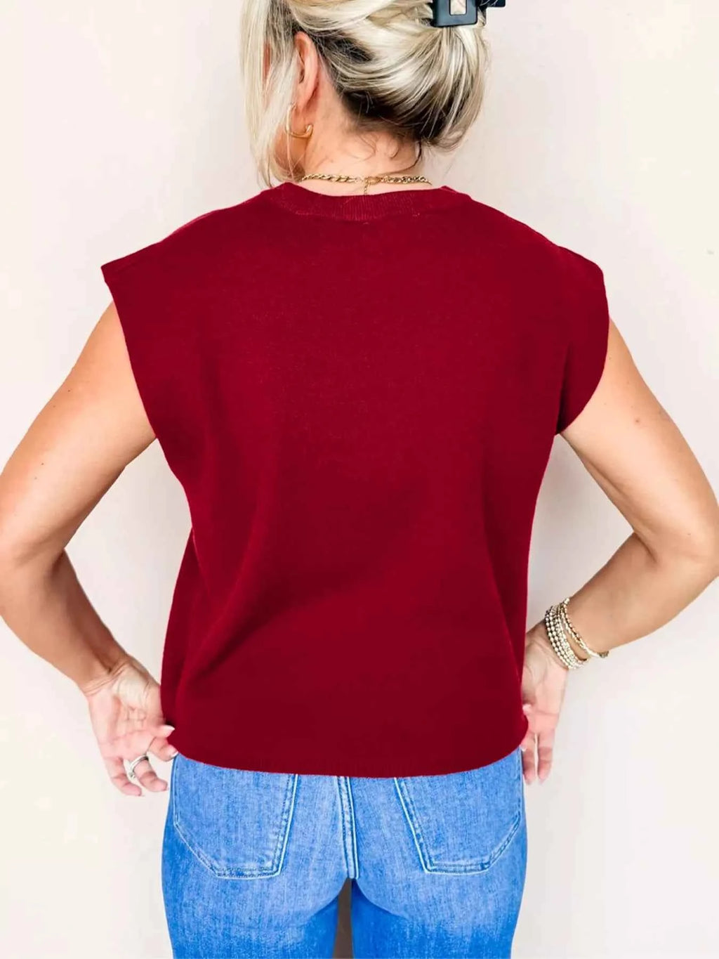 Solid Color Crew Neck Knit Cap Sleeve Sweater 79fb51f3-8d02-4885-85bd-f96295f0e571-Max-Origin